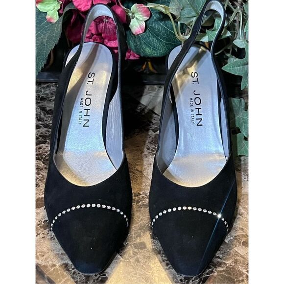 ST. JOHN Suede Vintage Slingback with Rhinestone Size 8.5 - Picture 1 of 5
